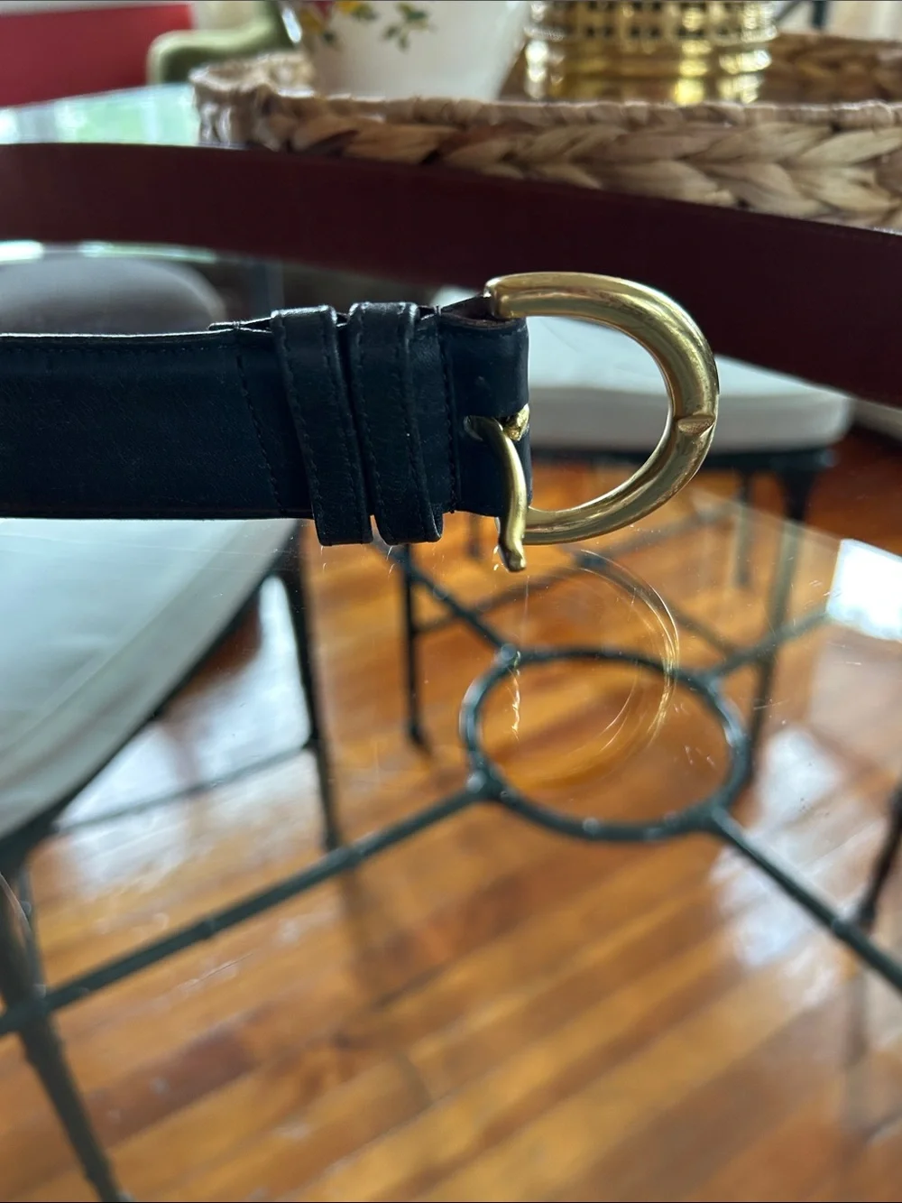 Coach Black Leather Belt with Gold Buckle